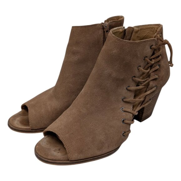 Lucky Brand Hartlee Ankle Boots Womens Brown Suede Leather Open Toe Size 8 - Picture 6 of 12